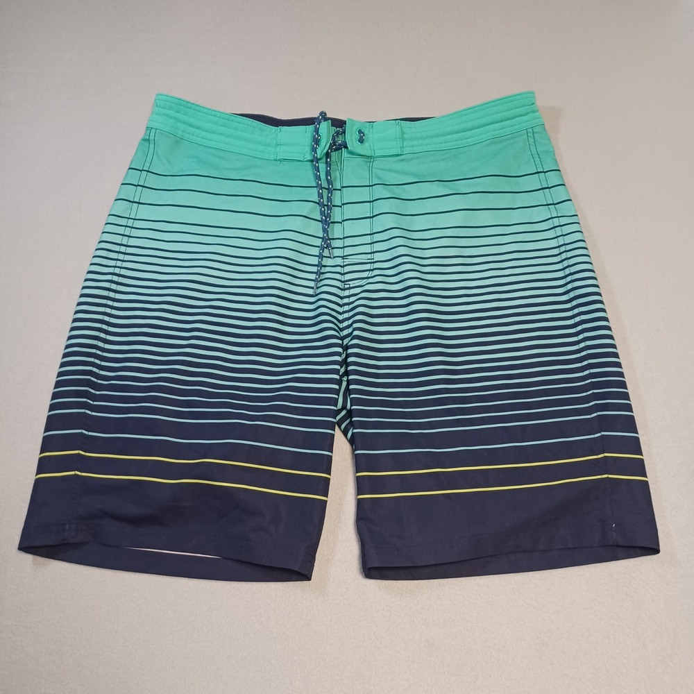 Old Navy California Mens 38 Board Shorts Teal Navy Blue Ombre Striped Swim Trunk
